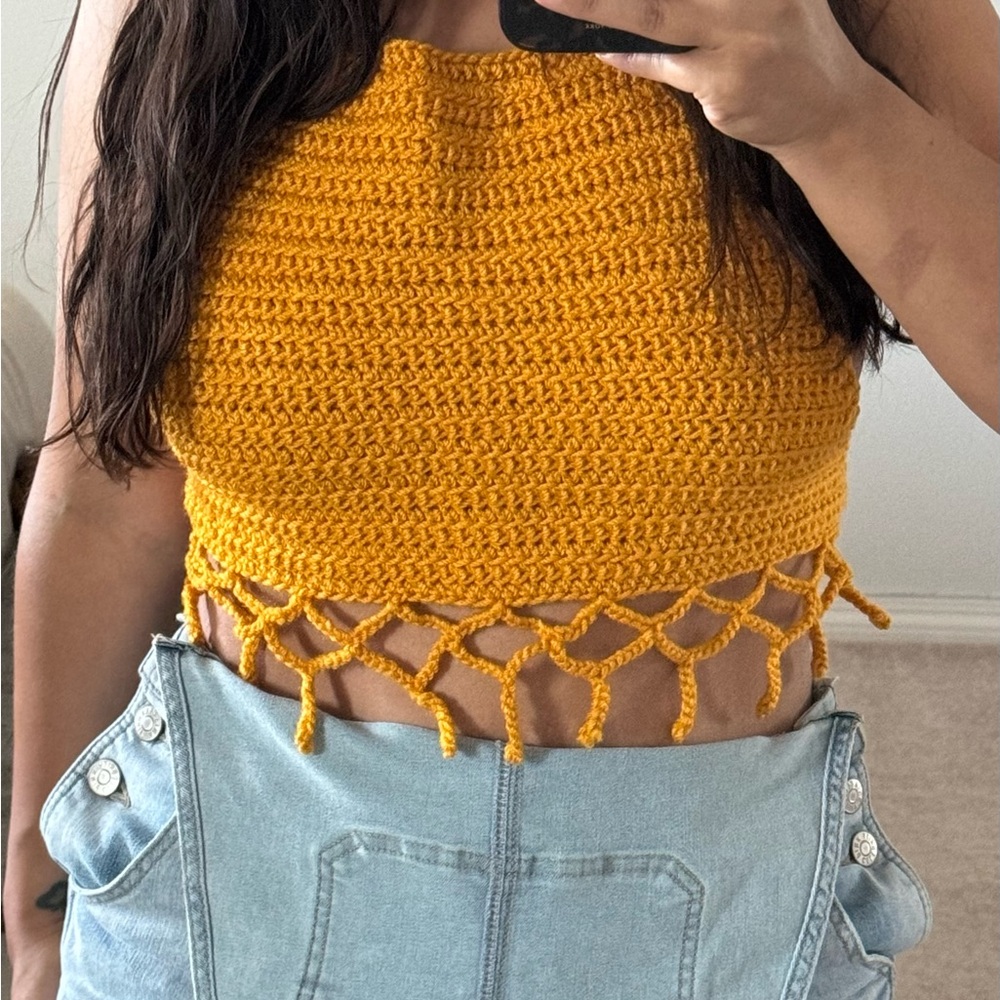 Handmade Mustard Crochet Crop Top